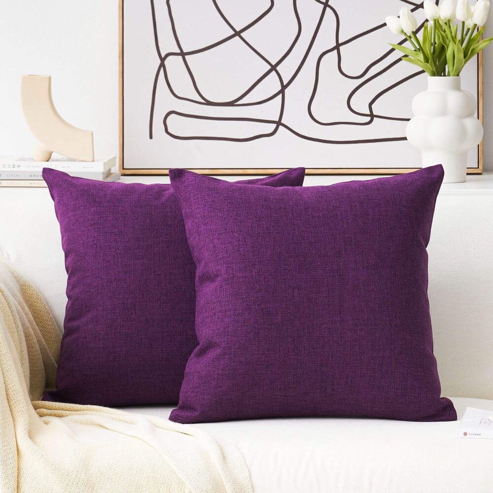 6288 Eggplant Pillow Covers 20x20 Couch Throw Pillows Linen Square